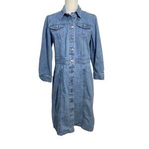 VTG Faded Glory Blue Denim Button Down Dress Boho Western y2k